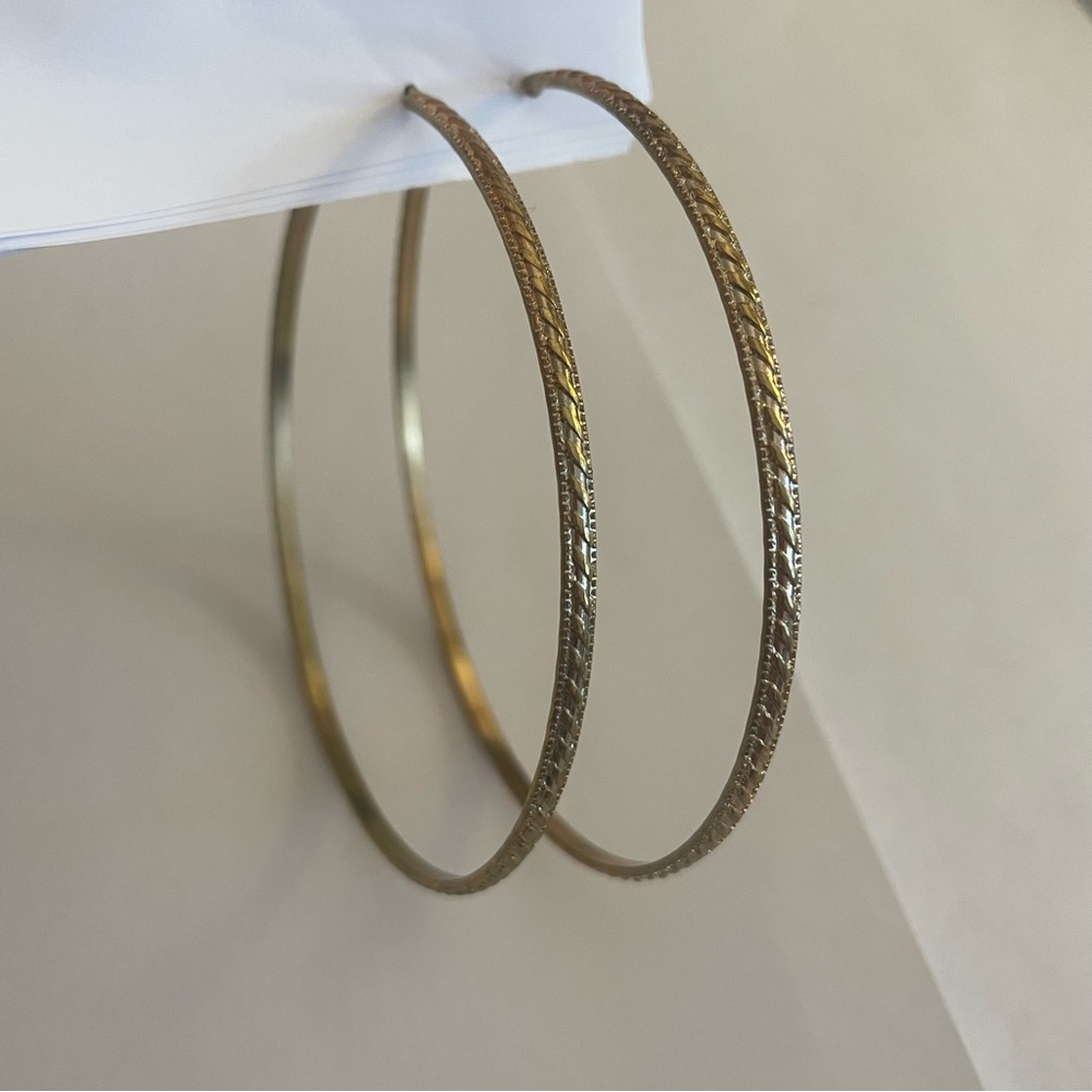 FREE with orders over $10 - Gold Tone Hoop Earrings 3.25 Inch Diameter